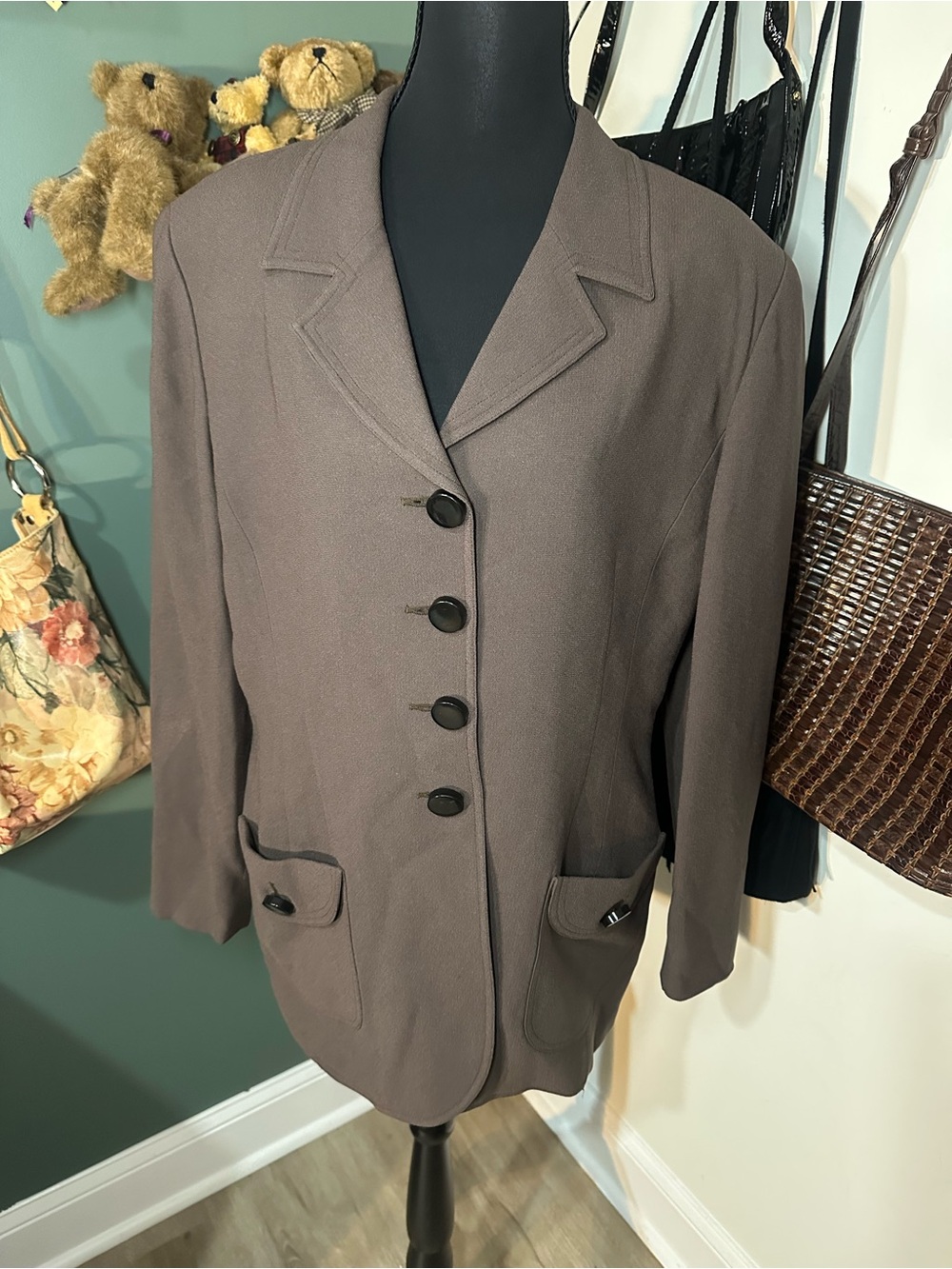 Vintage 90s Christian Dior Tailored Blazer Made in USA Taupe - Picture 1 of 7